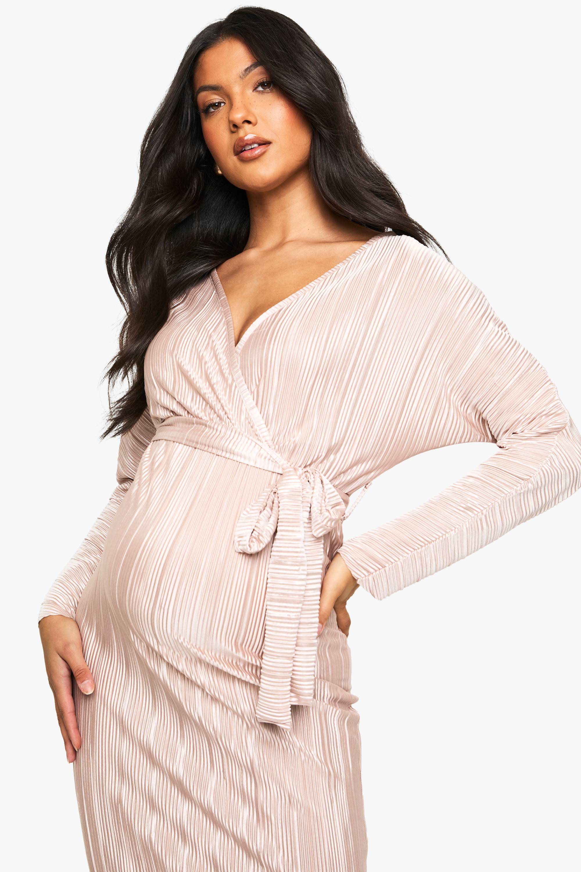 boohoo Robe Midi Plissée à Ceinture pour Maternité