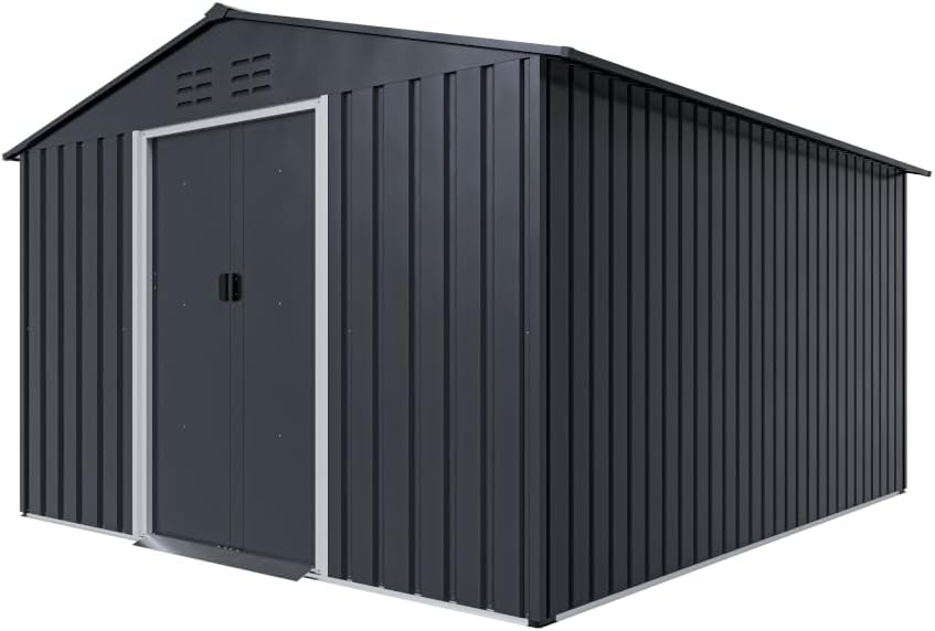 Outgarden Metall-Gerätehaus Max Anthrazit | 8,3 m² | Verzinkter Stahl | Satteldach | Doppeltür | Wetterfest | Gartenschuppen Metall | Schuppen Garten