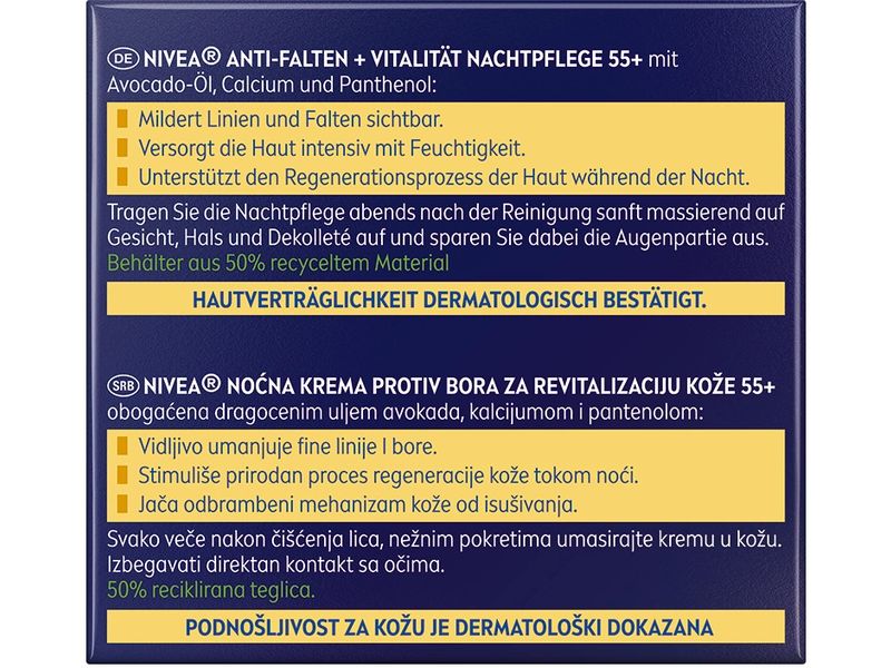 NIVEA Nachtcrème Anti-Falten 55  50 ml Gesichtscreme vitalisiert anspruchsvolle, reife Haut und mildert Falten sichtbar