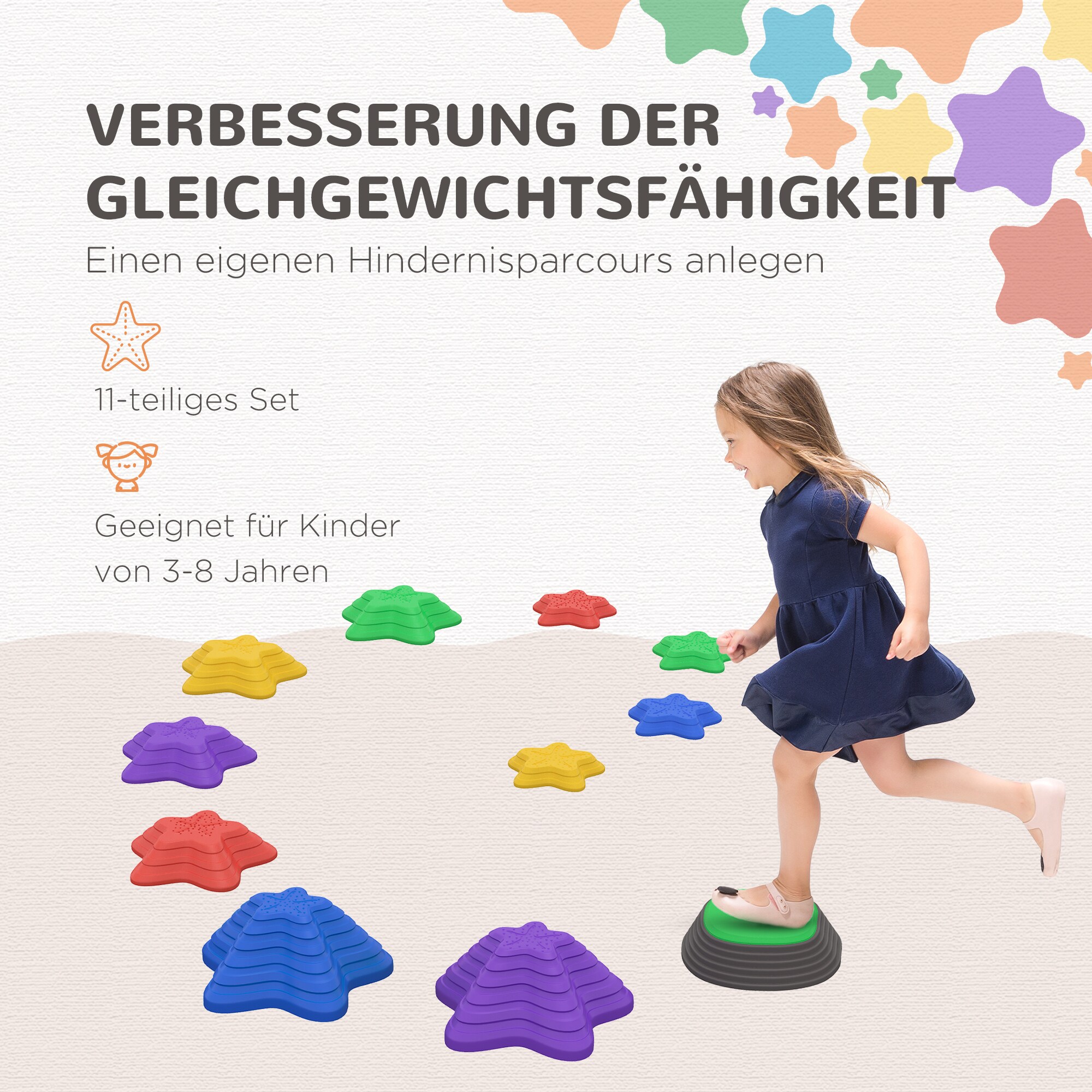 ZONEKIZ 11er Flusssteine-Set aus robustem Material bunt 36,5L x 36,5B x 16H cm