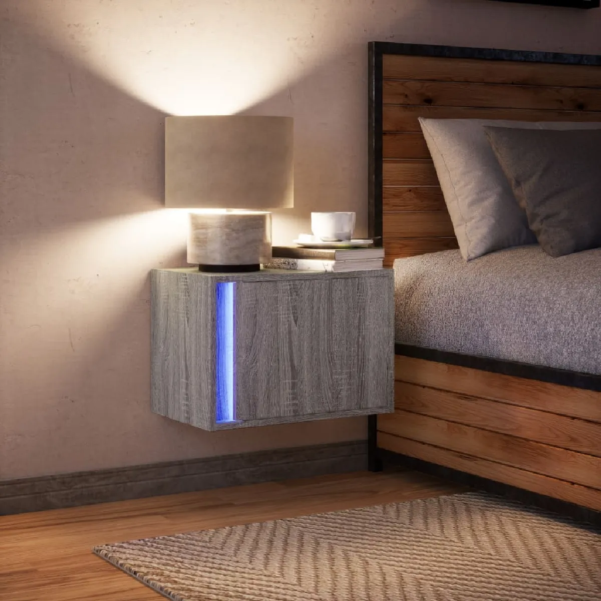 vidaXL Table de Chevet Murale LED Sonoma Gris