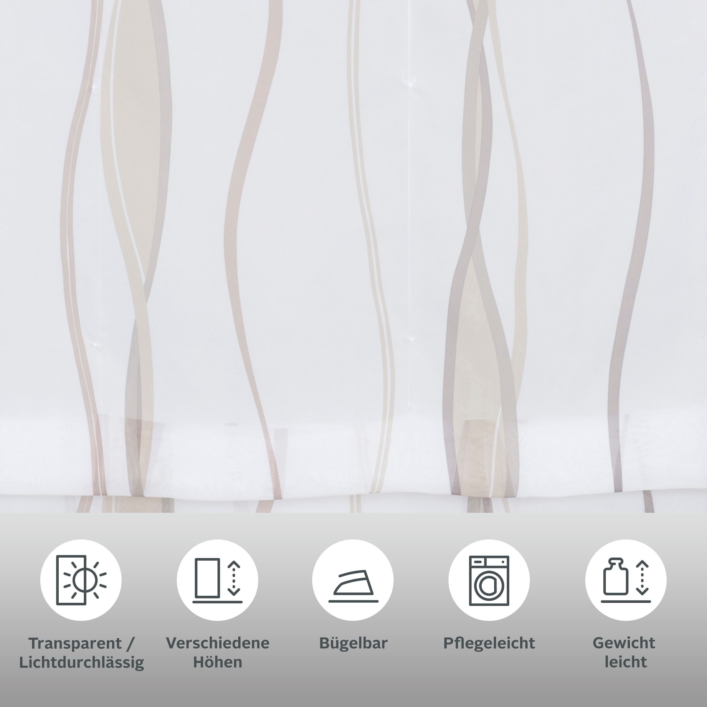 my home Raffrollo »Dimona« mit Klettschiene Transparent, Voile, Polyester, Wellen
