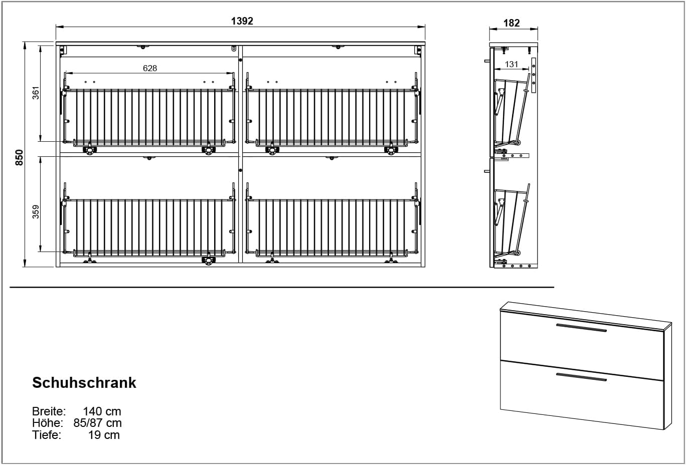 Germania Schuhschrank 2576-572 GW-Utah, in Kaschmir, mit Platz für 12 Paar Schuhe, geringe Tiefe, ideal für schmale Flure, 140 x 85 x 19 cm (BxHxT)