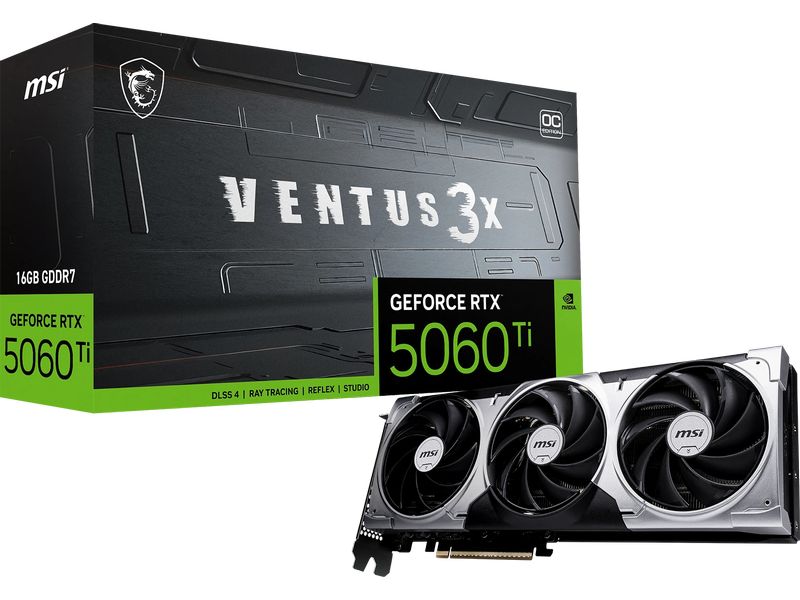 MSI Grafikkarte GeForce RTX 5060 TI 16G VENTUS 3X OC VENTUS konzentriert sich auf das Wesentliche, um jede Herausforderung zu meistern. Ihre effiziente Wärmelösung ist in einem widerstandsfähigen Gehäuse mit neutraler Ästhetik untergebracht, sodass s