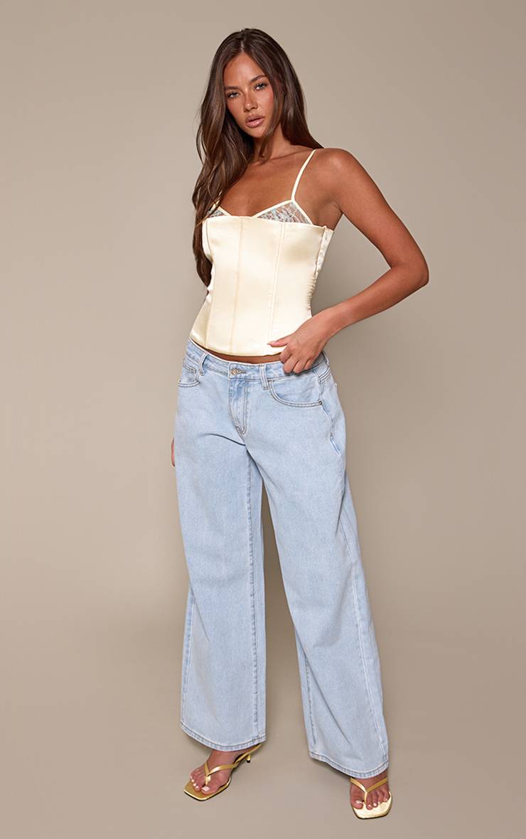 Citron Top Corset À Bretelles En Satin Et Dentelle
