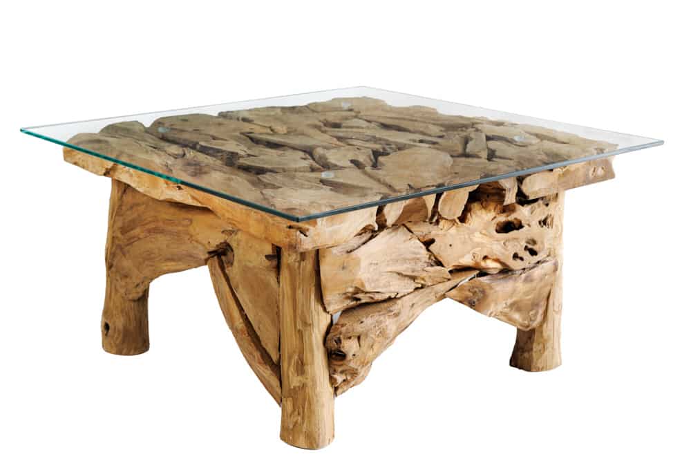 Maritimer Couchtisch RIVERSIDE 80cm natur Teakholz massiv Glasplatte Handarbeit