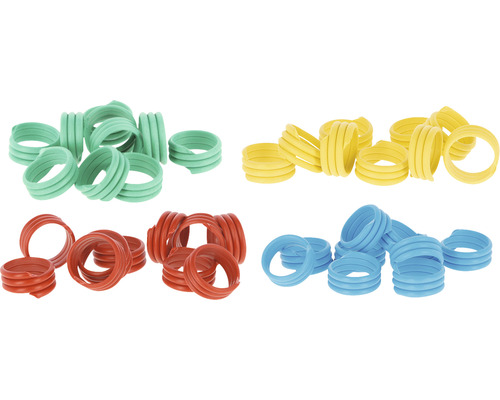 KERBL spiraalring, kippenpootring, kunststof, rood, groen, blauw, geel, diverse kleuren, 100 stuks.