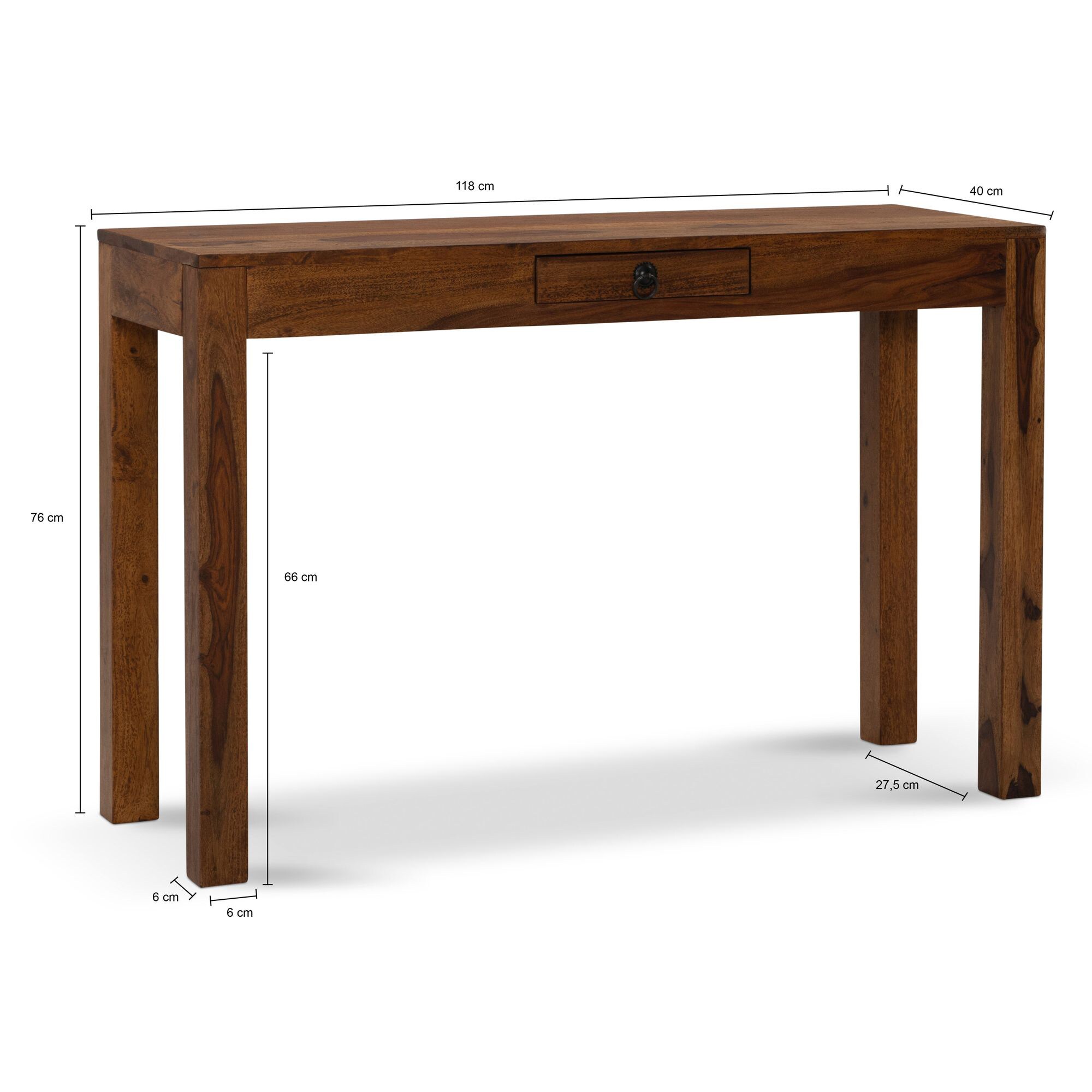 Schreibtisch FineBuy Bürotisch 118 cm Sheesham Massivholz Laptoptisch Schublade