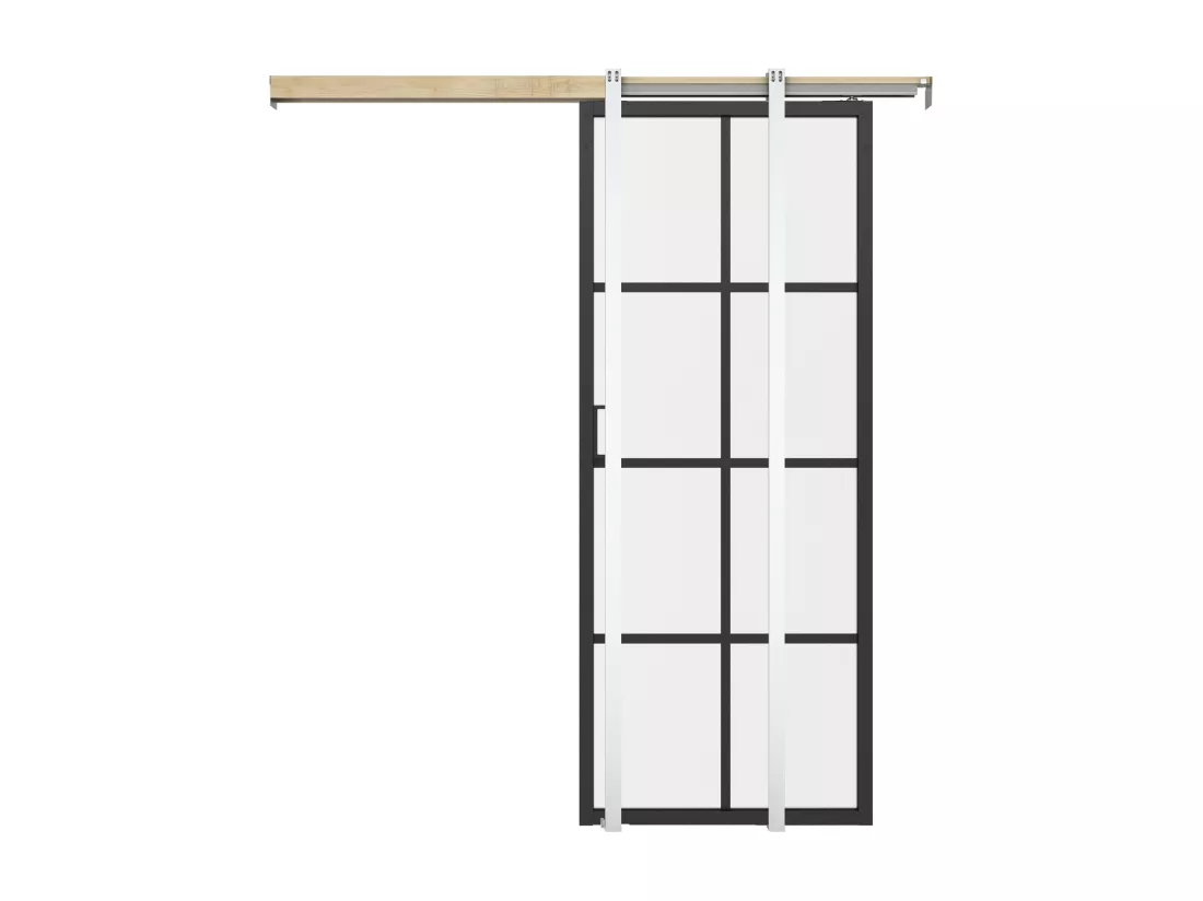 Porte coulissante avec système à galandage en aluminium et verre trempé dépoli - H205 x L93 cm - WILDEN II