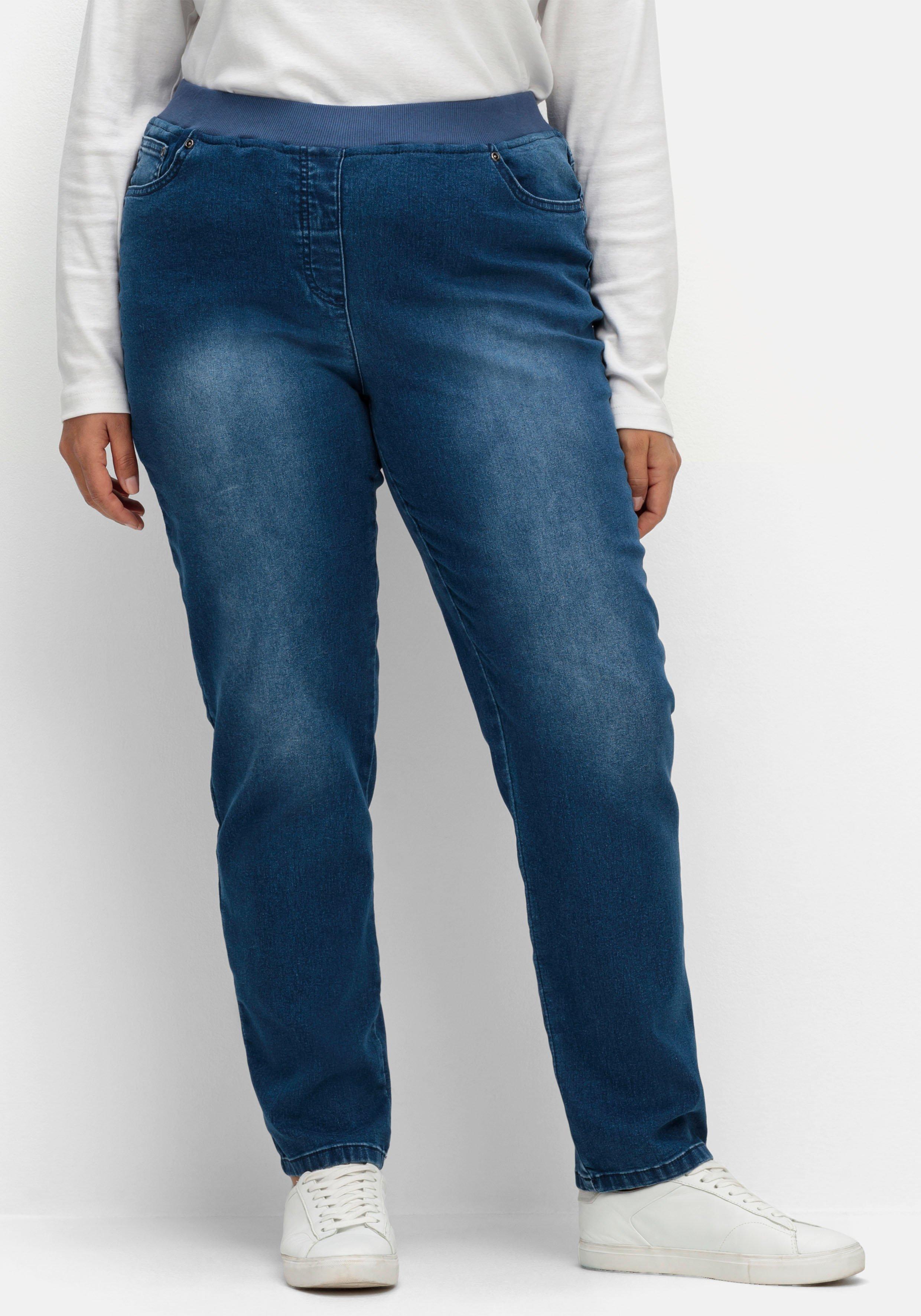 Schmale Jeans mit Rippstrick-Dehnbund