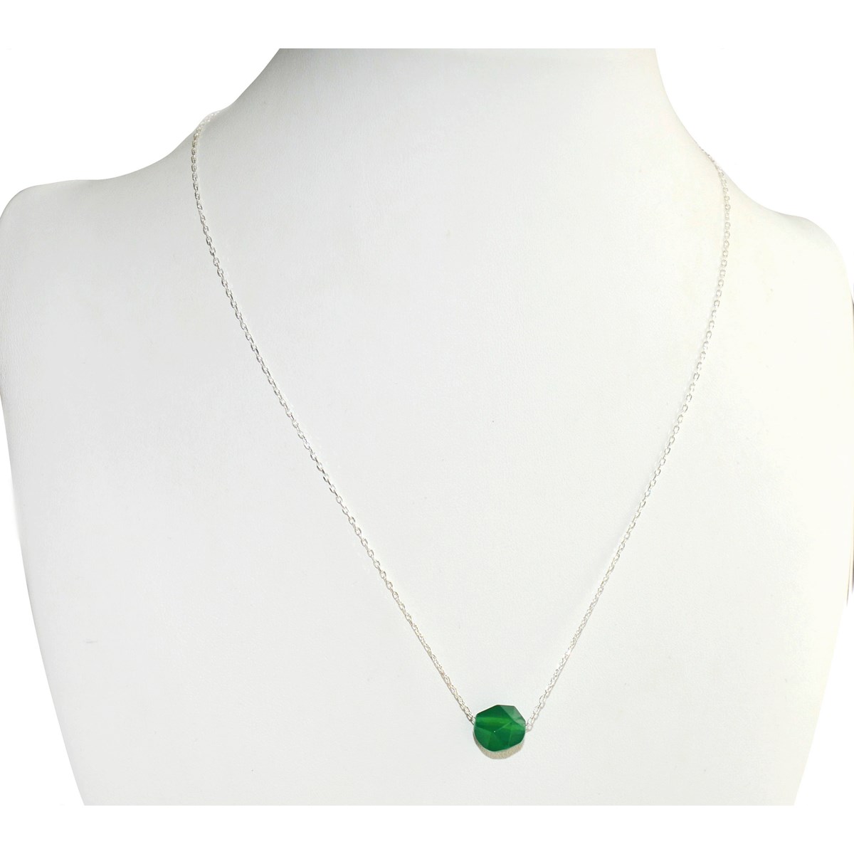 Collier orné de perles d'Agate verte argent 925