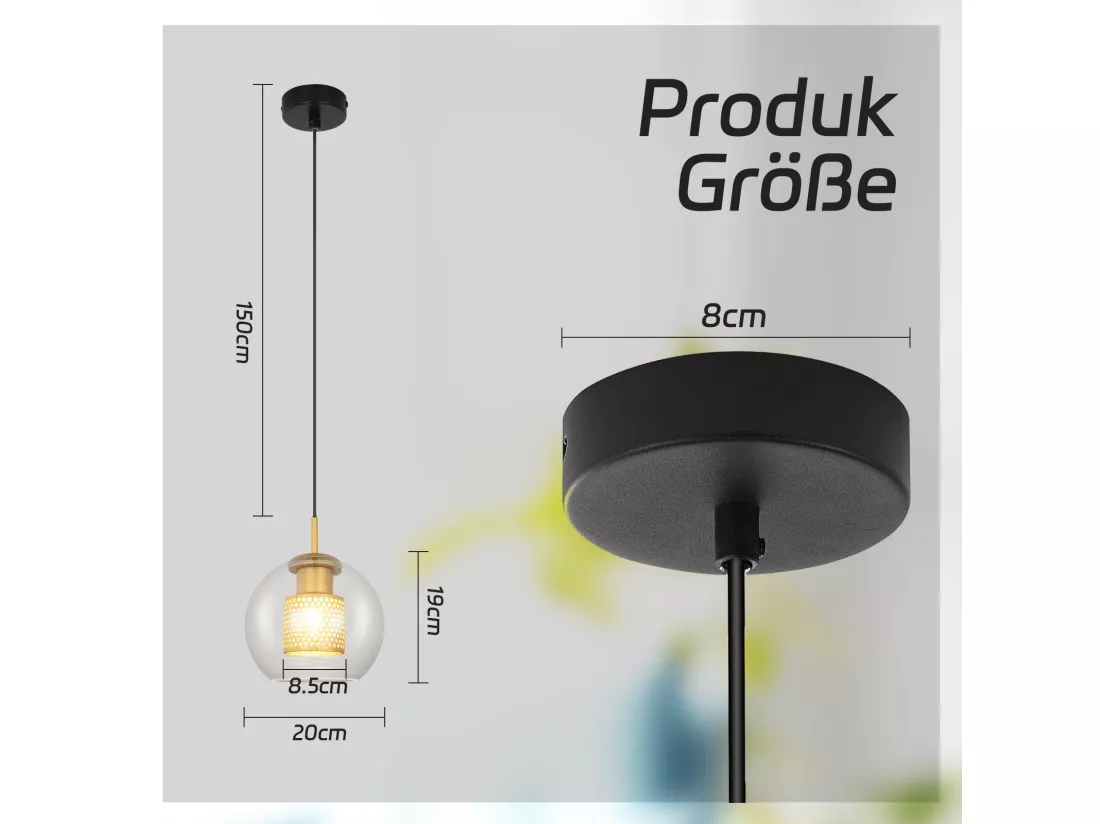 NETTLIFE Suspension table de salle à manger en verre - 1 flamme Vintage E27 Lampe à suspendre noir