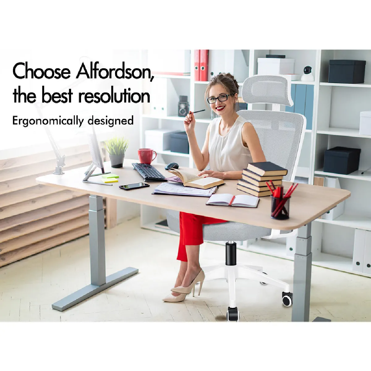 ALFORDSON Chaise de bureau de jeu - Blanc et gris