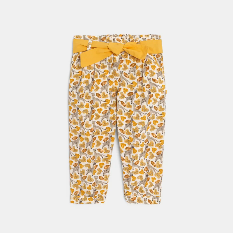 Pantalon paperbag imprimé savane jaune bébé fille Blanc