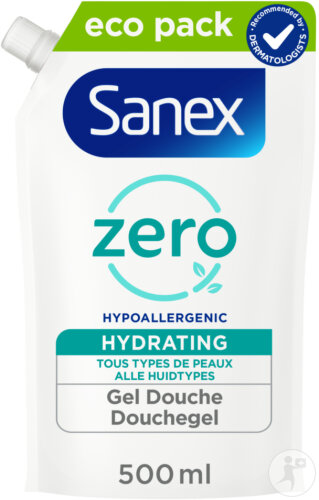 Sanex Zero% Recharge Gel Douche Hydratant Pour Tous Types De Peaux 500ml