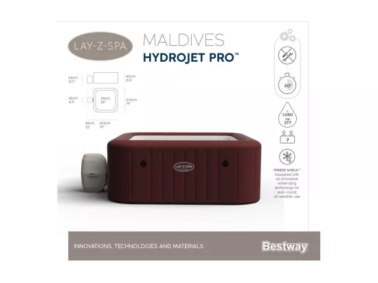 Spa gonflable carré - Maldives Hydrojet Pro - 5 à 7 personnes - L 201 cm x l 201 cm x H 80 cm - Rouge