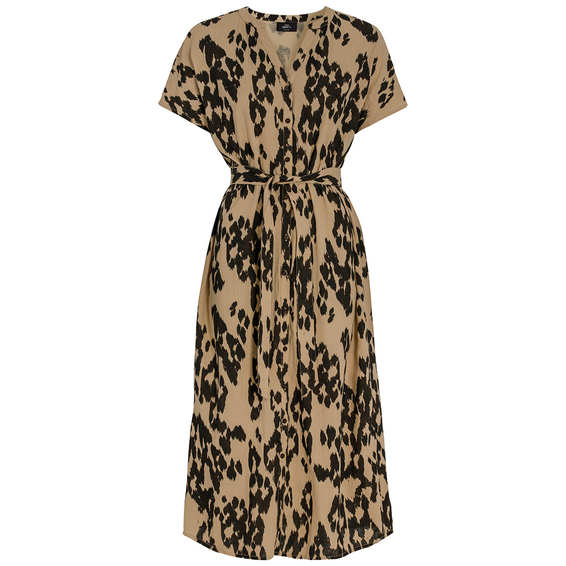 Gina Benotti Damen Leinen-Midi-Kleid im Leo-Look beige / dunkelbraun