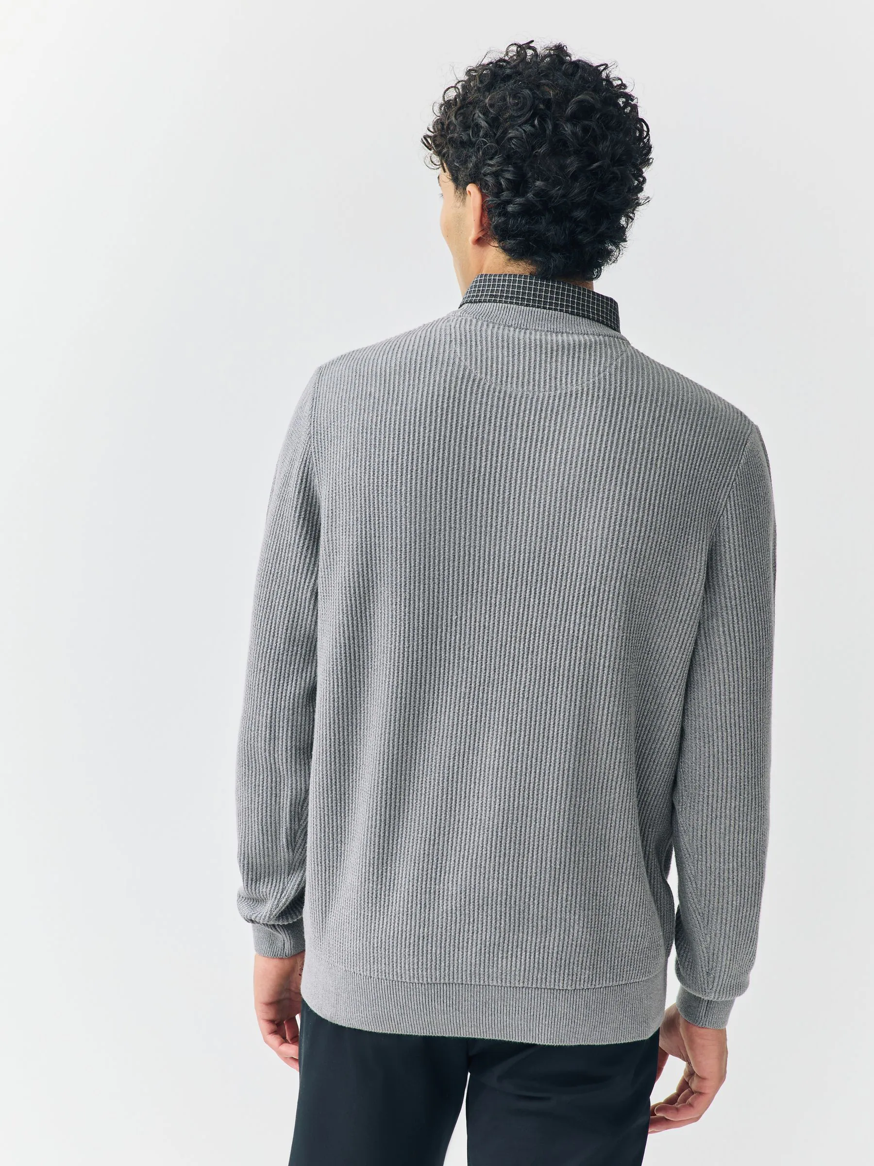 Grijs - Regular fit trui met overhemdkraag