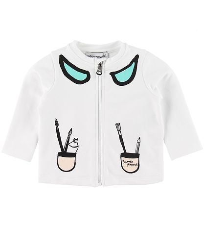 Emporio Armani S?t - Cardigan/Sweatpants - Hvid/Turkis m. Pensle