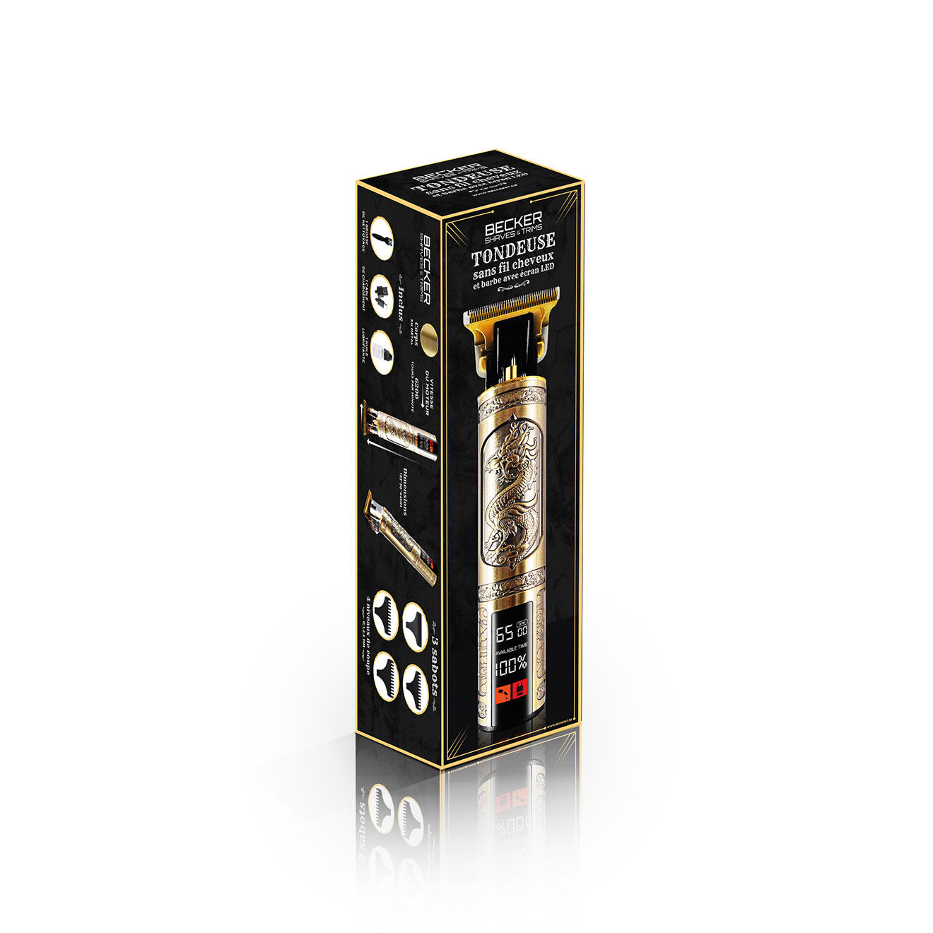 Becker Shaves & Trims Tondeuse sans fil avec écran led dragon  noir/doré