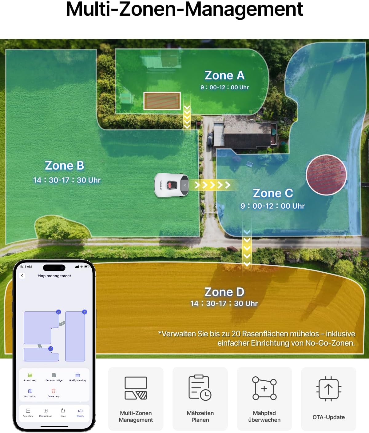 ANTHBOT Genie 600 Mähroboter mit Einfacher Garage, Ohne Begrenzungskabel, RTK & 4-Kamera-Vision, KI-Hinderniserkennung, Präzise Navigation, Smarte App-Steuerung, Max. 900 m²