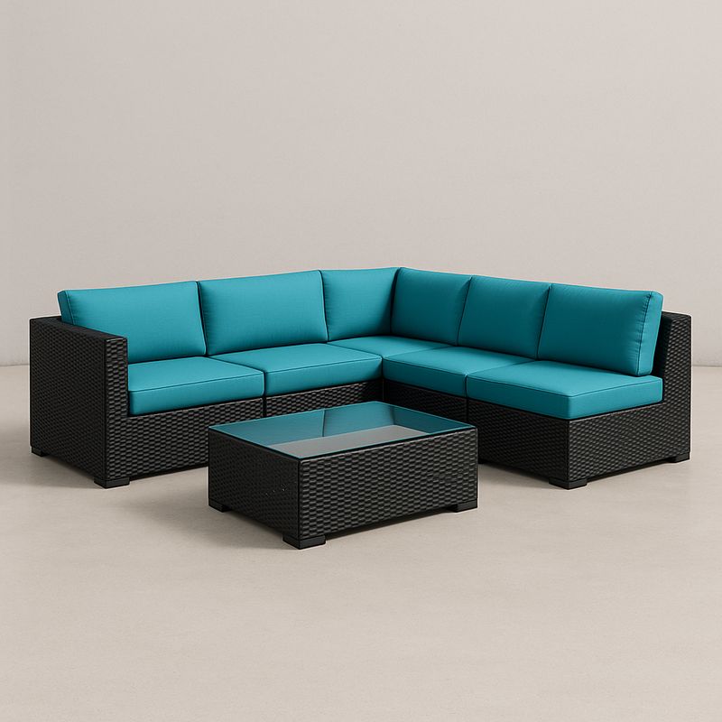 Rattan Ecksofa Set 2-teilig Türkis mit Tisch