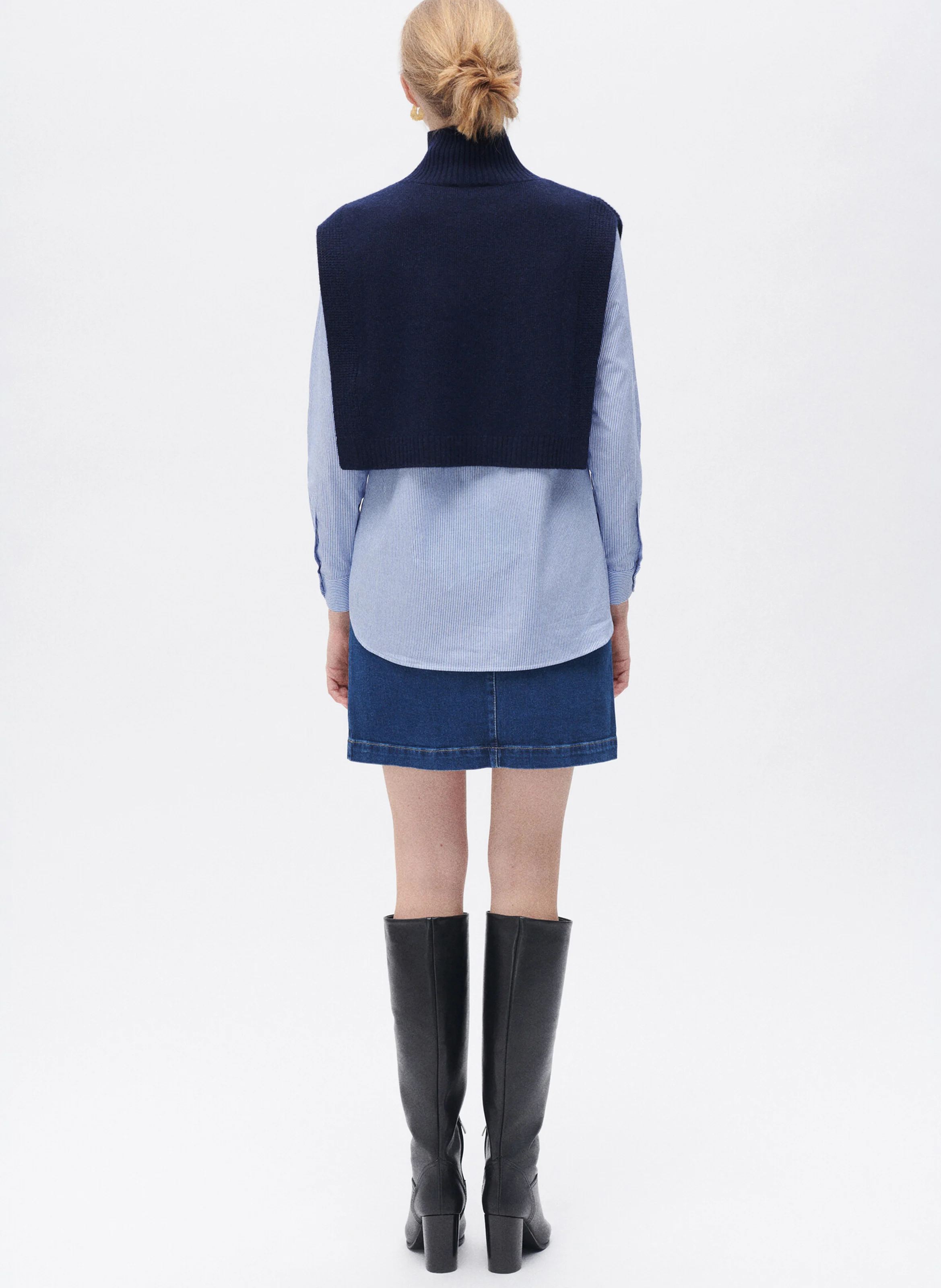 YSEE - Poncho col montant en laine mélangée | Bleu
