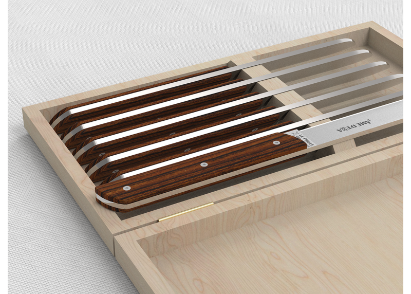 Service de 6 couteaux de table avec un manche en bois de bocote et lame en acier inoxydable
