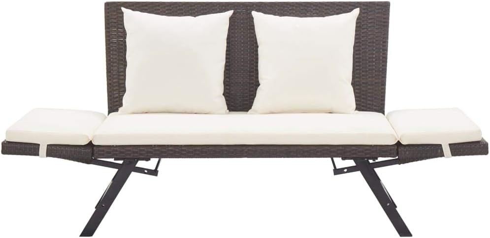 Tidyard 2-in-1 Gartenbank Sonnenliege Poly Rattan mit Auflage Multifunktionsbank Gartensofa 2 Sitzer Liegesofa Gartenliege Liegestuhl, Beide Seiten Sind Verstellbar, Braun 176 cm