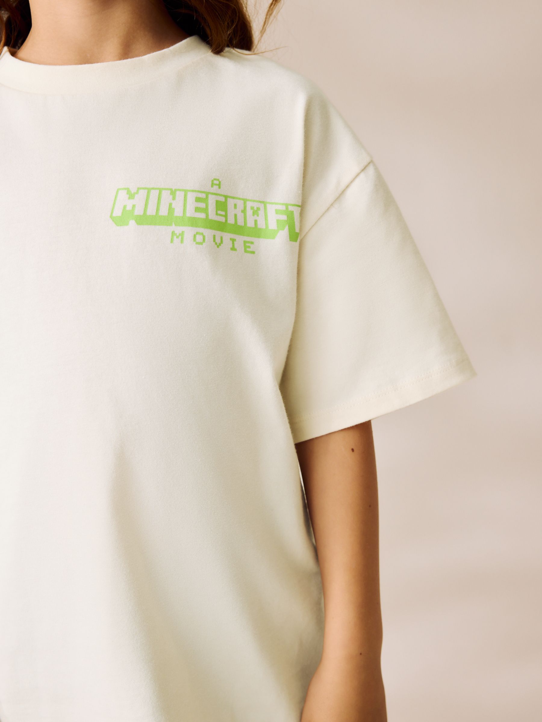 Crème - Oversized T-shirt met grafische print (3-16jr)
