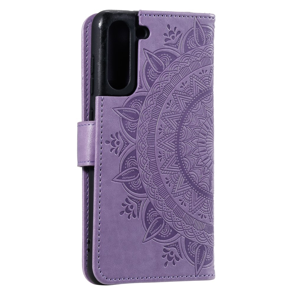 Samsung Galaxy S21 FE 5G Leder Tasche Wallet - Mandala Flowers Imprint - Violett