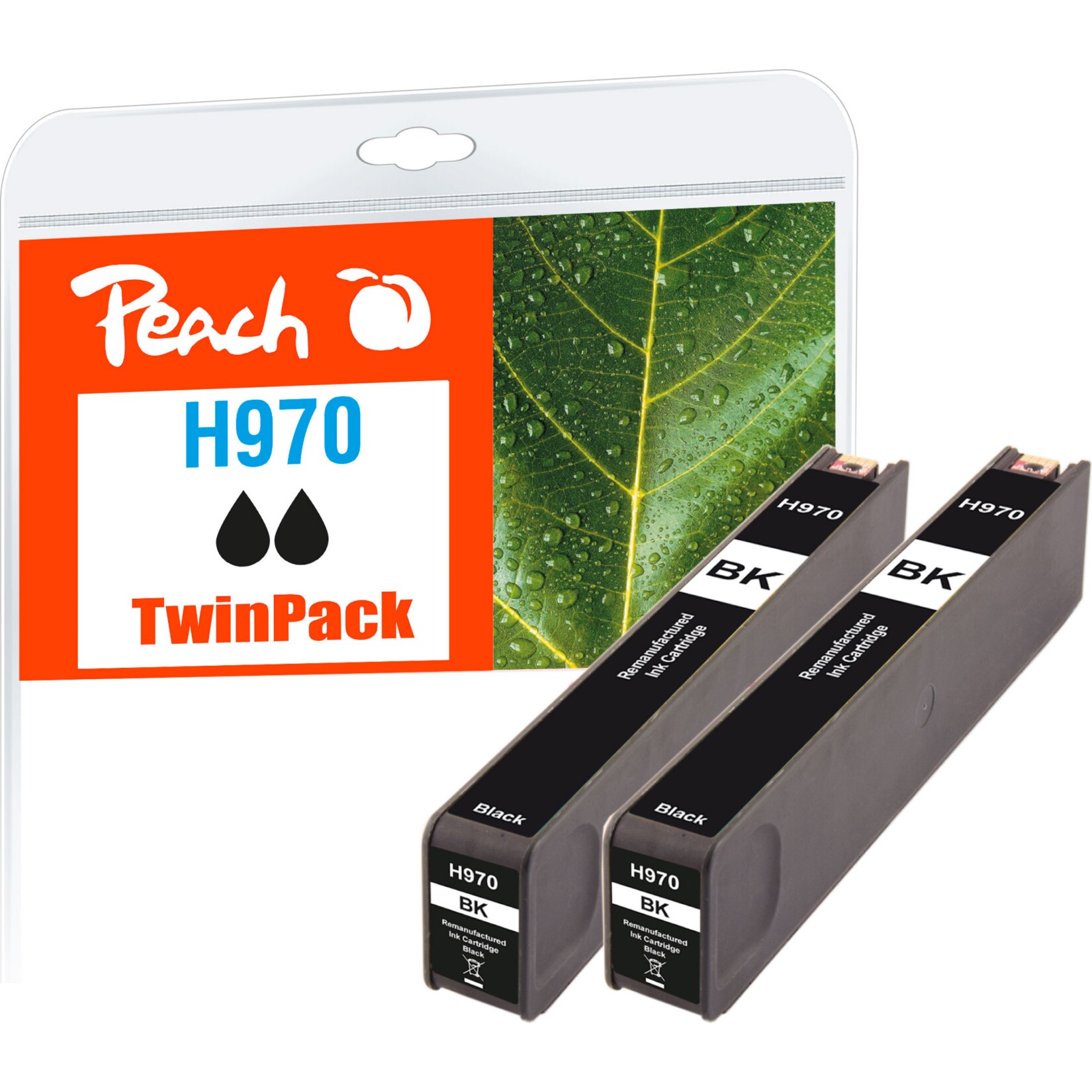 Peach HP 970 bk 2 Druckerpatrone 2*bk ersetzt HP No. 970 bk*2, CN621A*2 für z.B. HP OfficeJet Pro X 450, HP OfficeJet Pro X 451 dn (wiederaufbereitet)