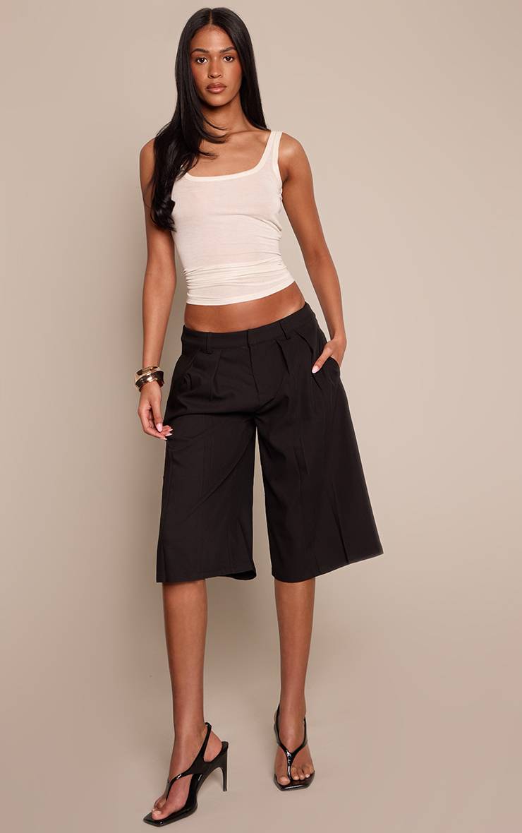 Noir Short En Jean Tissé À Détails Plissés Tall