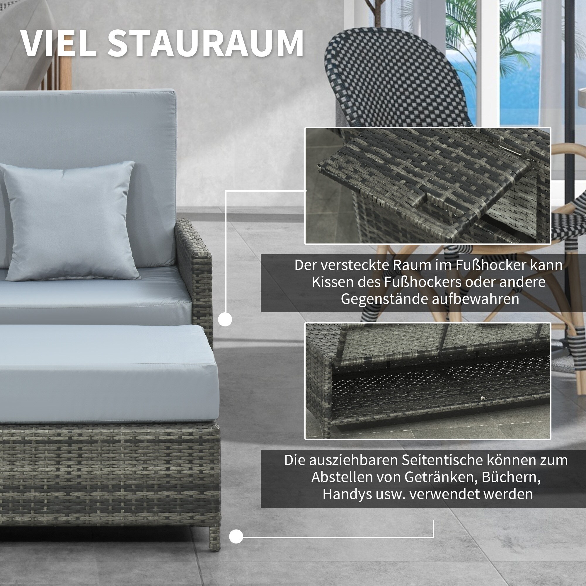 Outsunny Polyrattan Lounge-Sofa mit Kissen 130 x 72 x 96 cm (LxBxH)