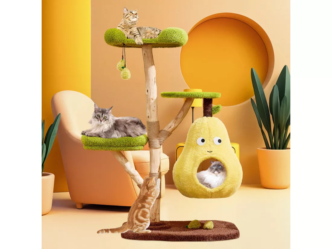Arbre à chat en bois massif, d77cm×h137cm, vert
