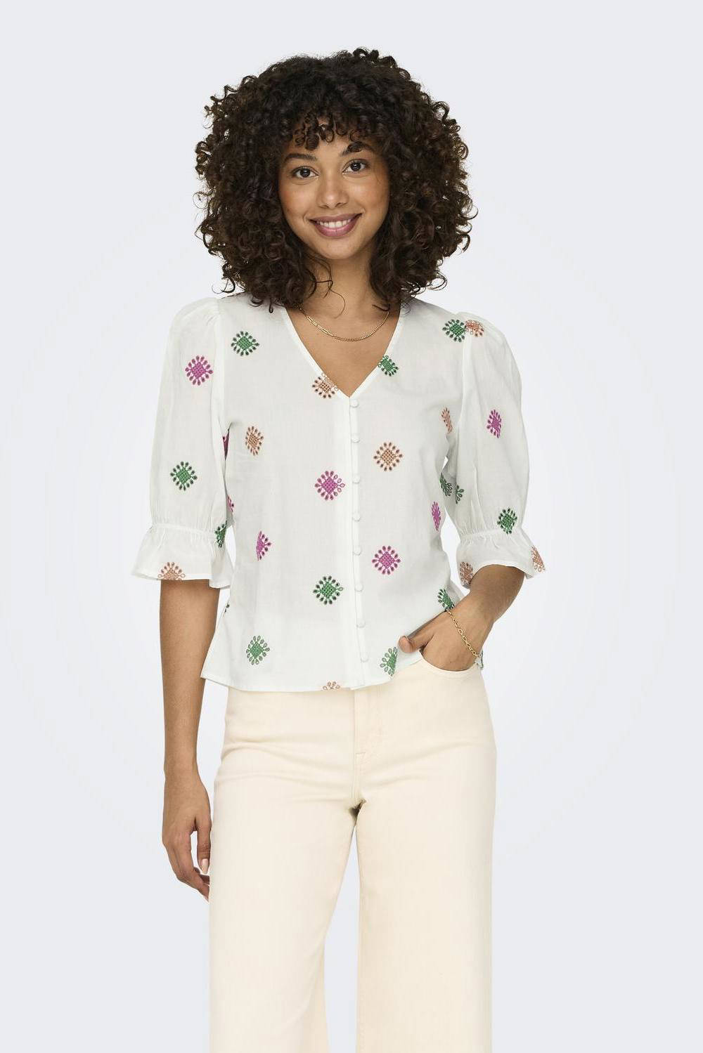 ONLY blouse ONLNEW met all over print en ruches wit/ multi