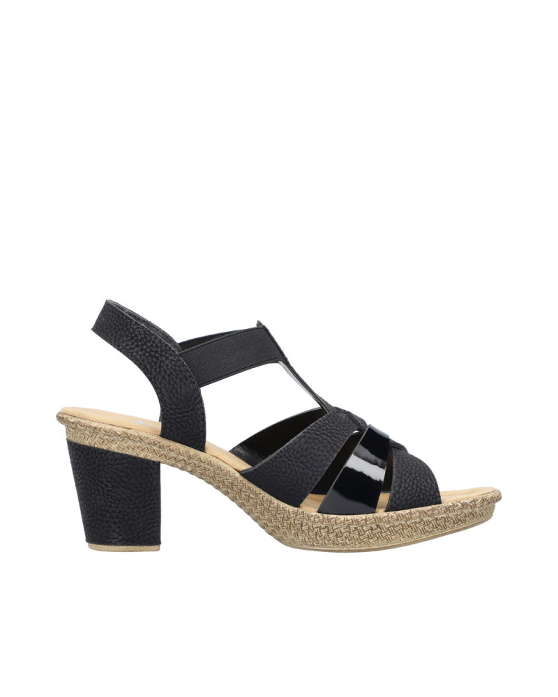Rieker sandal på hæl - Sort