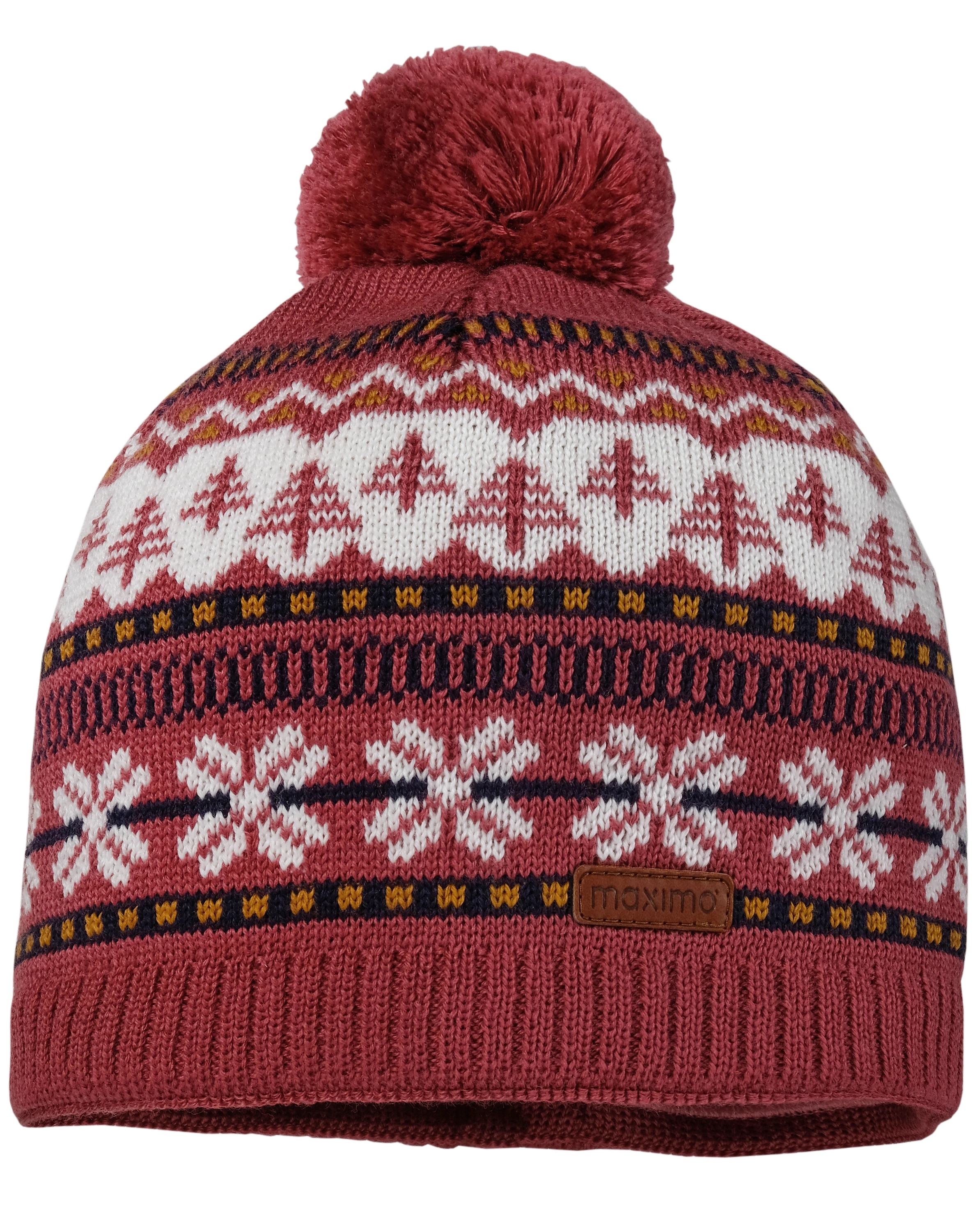 Bommel-Mütze NORWEGER mit Wolle in rosewood