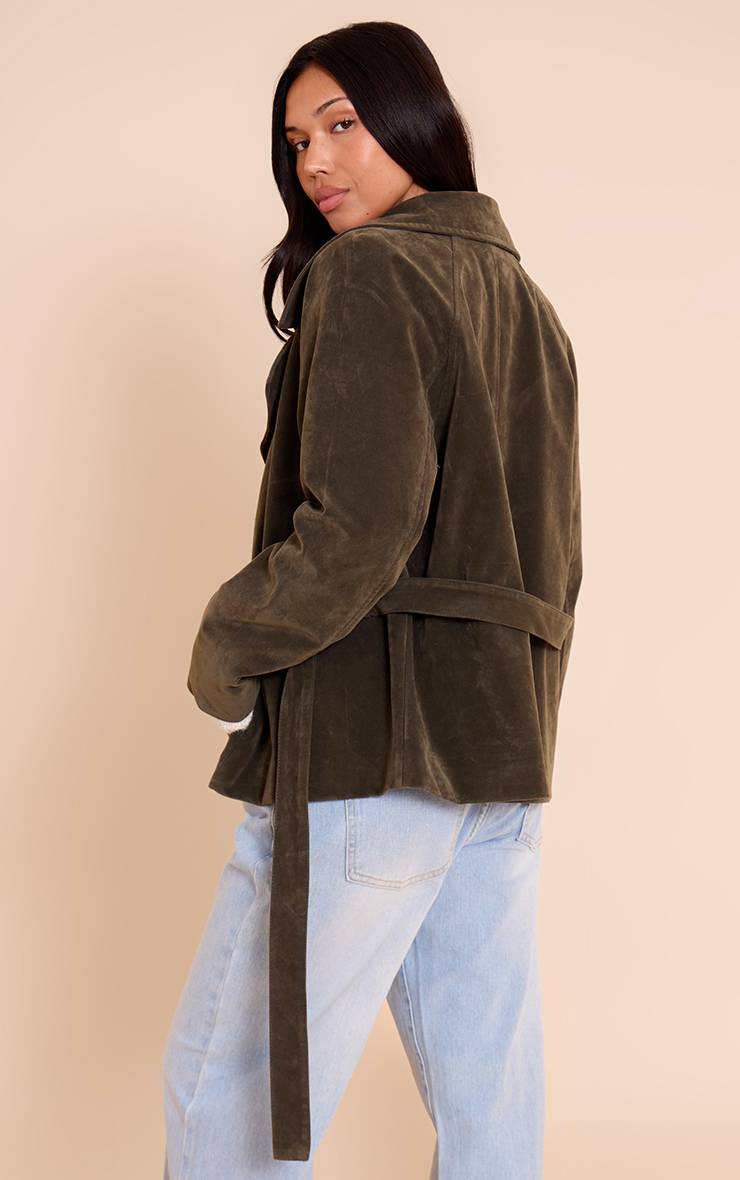 Kaki Veste Ceinturée En Synthétique Couleur Crème