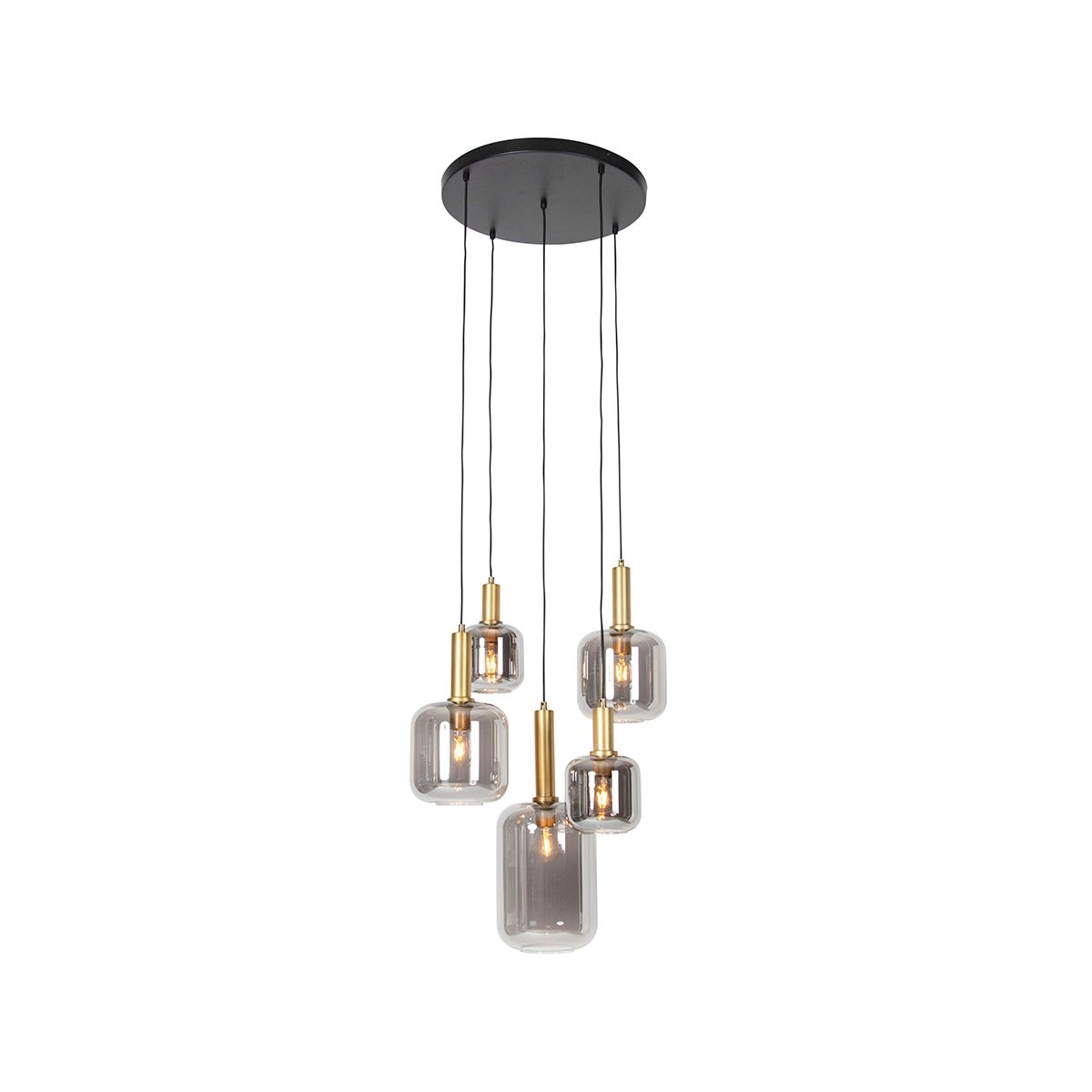 Smart hanglamp zwart met goud met smoke glas incl. 5 Wifi A60 - Zuzanna