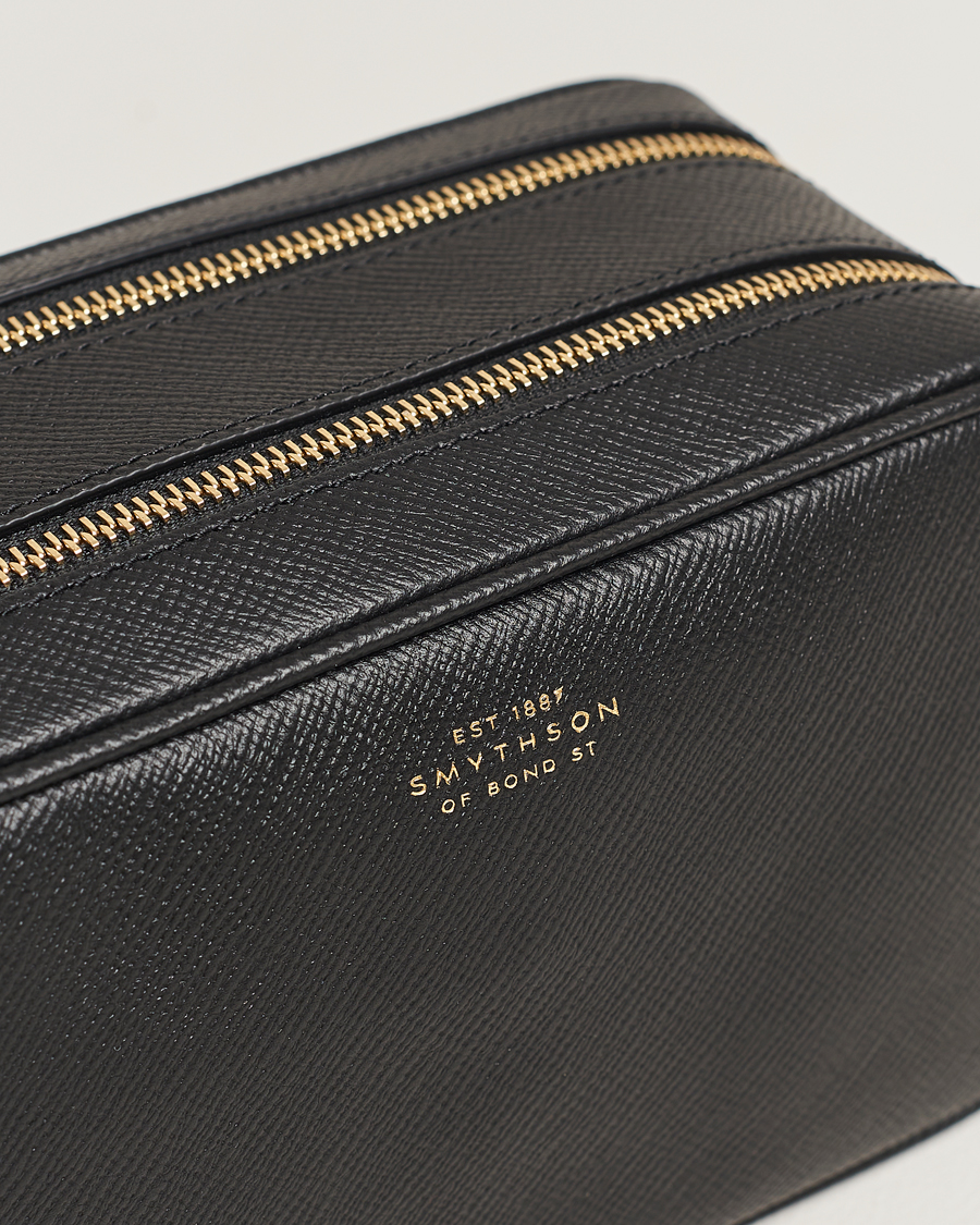 Smythson Panama Double Zip Washbag Black