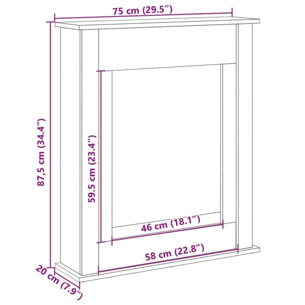 vidaXL Peisramme svart 75x20x87,5 cm konstruert tre