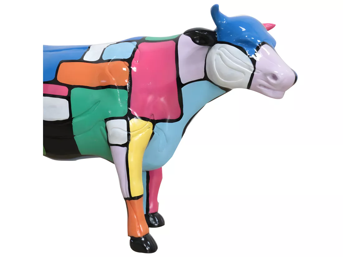 Statue vache avec carreaux de peintures multicolores H39 cm - VIKKI