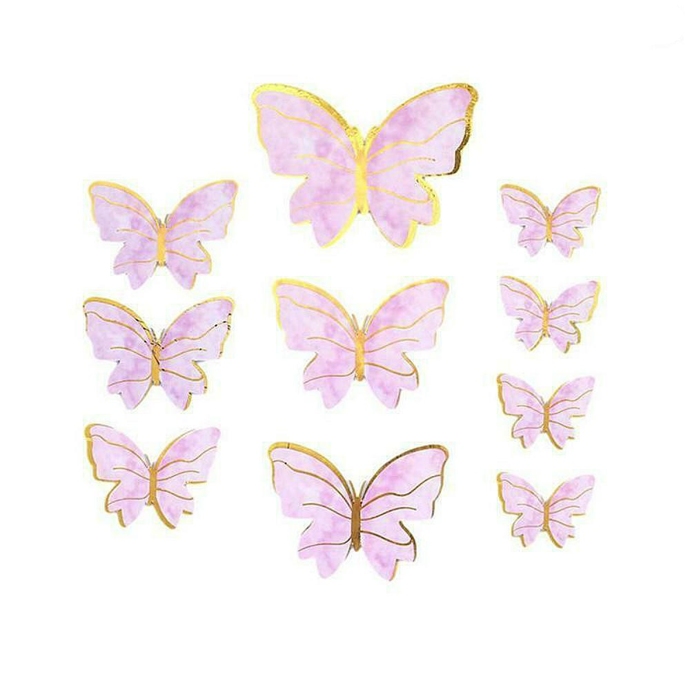 (10-tlg. Set) Kuchenstecker Schmetterling Tortenstecker Topper Dekoration für Torten / Kuchen - Rosa / Gold / Style 1