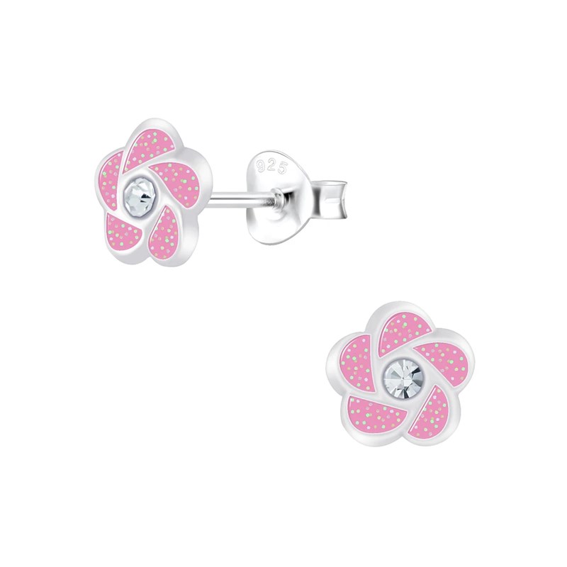 Boucles d'oreilles enfant fleur rose en argent 925