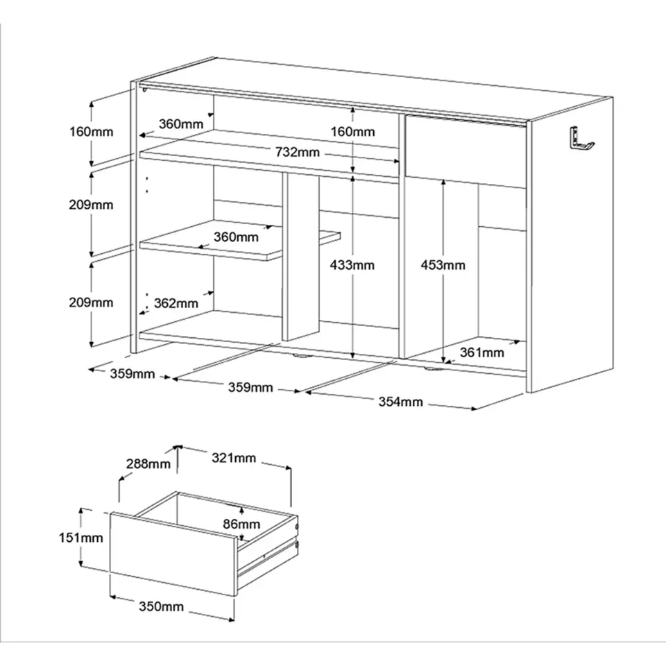 TV-dressoir Levi - zwart - 67x113x40 cm