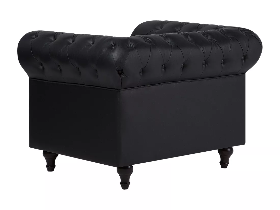 Ensemble canapé et fauteuil en cuir PU noir 4 places CHESTERFIELD Big