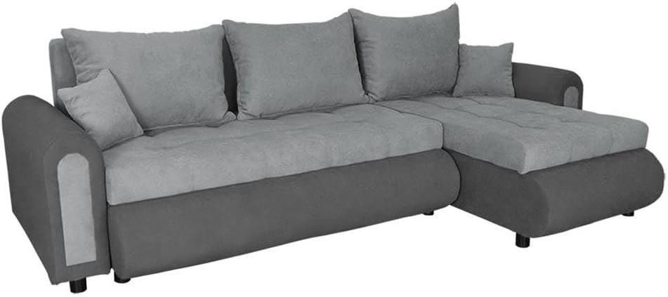 Romeo Ecksofa mit Schlaffunktion und Bettkasten – Modernes L-Sofa 3-Sitzer 232x143x80 cm – Komfortables Schlafsofa aus Premium Stoff Grau-Graphit, platzsparend & elegant fürs Wohnzimmer﻿