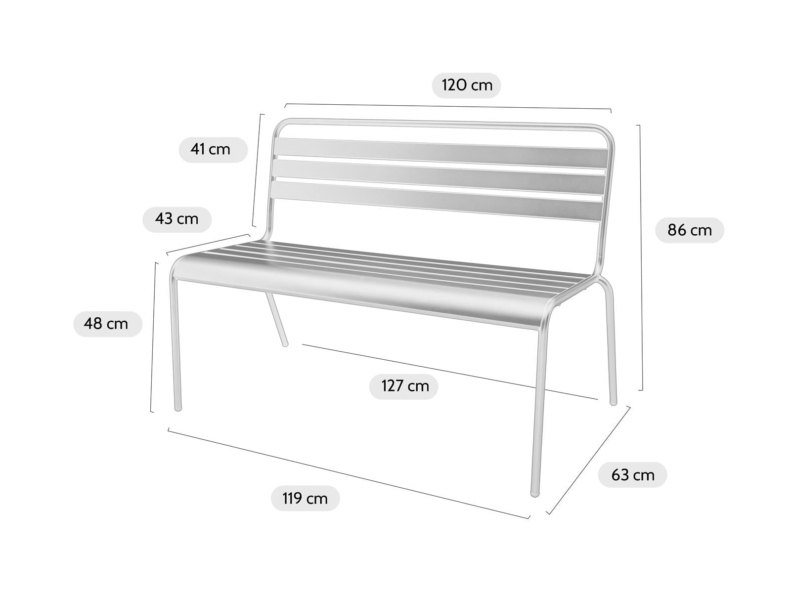 Metalen tuinbank Max 120 cm ivoor