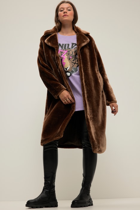 FakeFur Mantel, Straight Fit, Webpelz, Reverskragen